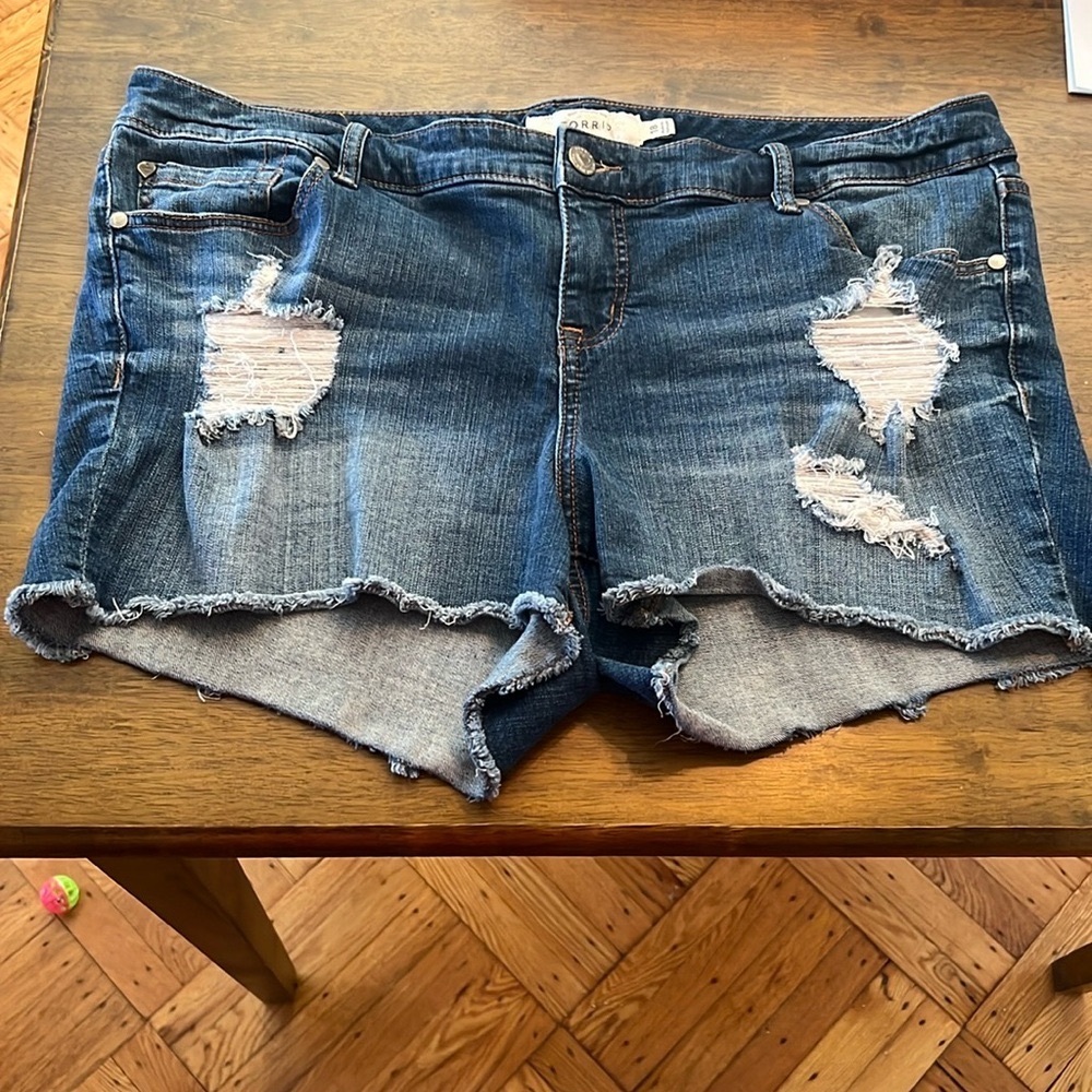 Torrid Blue Distressed Jean Shorts with Frayed Hem Size 18